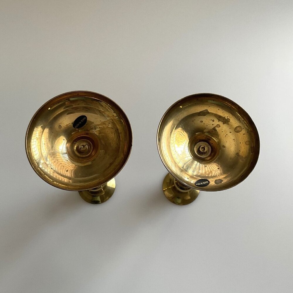HOME INTERIORS VINTAGE 90S GLASS VOTIVE CANDLE CUPS BRASS CANDLE STICK HOLDERS 2 - Picture 5 of 10